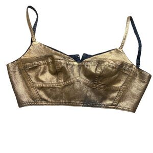 NOAM / Chloe denim bra bustier corset top in Painted Gold METALLIC  XS